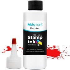 Premium Refill Ink with Control Tip Bottle for -Inking Stamps, Red Color - 4 oz.
