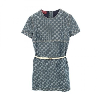 GUCCI GG Pattern Denim Mini Belt Dress 818219 cotton navy used Women #38