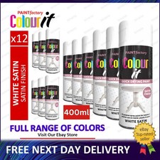 12x All Purpose White Satin Spray Paint Aerosol Can for Metal Wood Plastic 400ml