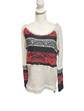 Free People Sweater Womens Medium Gray Snow Angel Cotton Angora Aztec Pullover