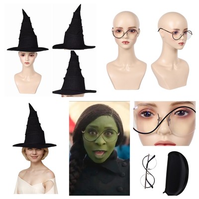 2024 Wicked:Elphaba Witch Black Hat/Glasses Halloween party Cosplay Accessories