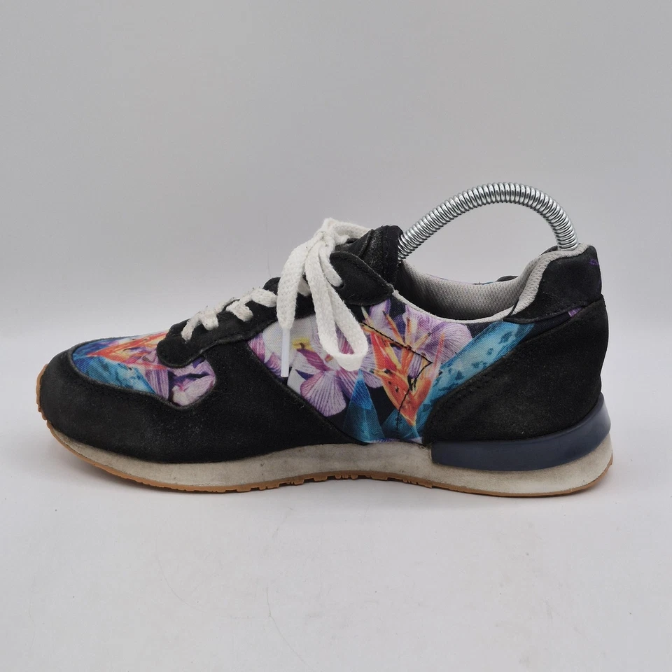 Zapatos para correr Inkkas para mujer talla 7 negros gamuza estampado floral con cordones Foto 3 de 4