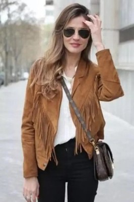 Women Native American Fringe Cowgirl Western Suede Leather Jacket with Tassels