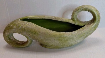Vintage Pottery Decorative Art green glazed Ceramic Reptilian Alien Aesthetic SB