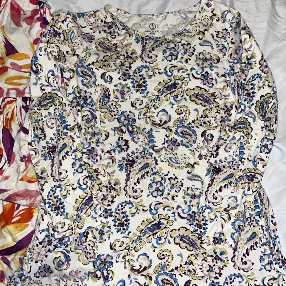Lands End Long Sleeve Dresses Paisley Floral Watercolor Girls 6 7 - Image 2 of 4