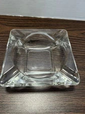 Vintage MCM Clear Glass Ashtray 6x6in