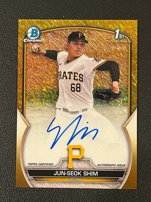 Jun-Seok Shim 2023 Bowman Chrome 1st Auto Gold Shimmer Refractor /50 Pirates 