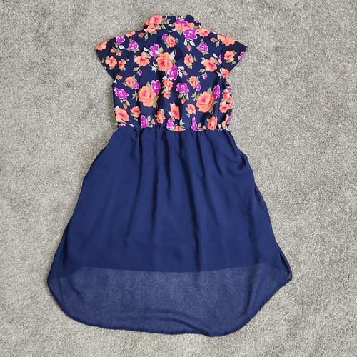 FADED GLORY Dress Youth Girl Medium 7 8 Navy Blue Pink Flowers Sheer Cap Sleeve - Picture 7 of 11