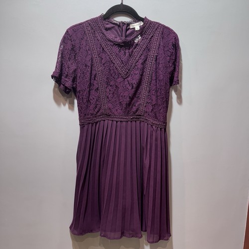 NWT Francesca's Purple Pleated Lace Dress Size Large - Picture 1 of 6