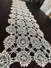 Vintage Hand Crochet Table Runner Dresser Scarf Rectangle Lace Doily 49  x12  