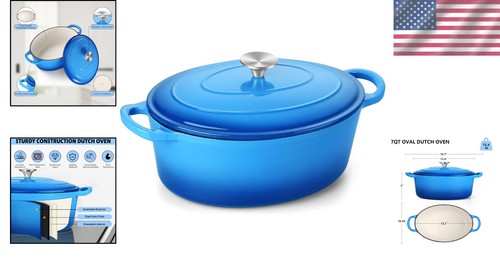 Horno holandés de hierro fundido Health-Conscious 7QT - Elegante diseño azul y antiadherente - Imagen 2 de 9