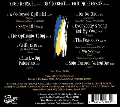 FRED HERSCH / FRED HERSCH TRIO SUNDAY NIGHT AT THE VANGUARD NEW CD