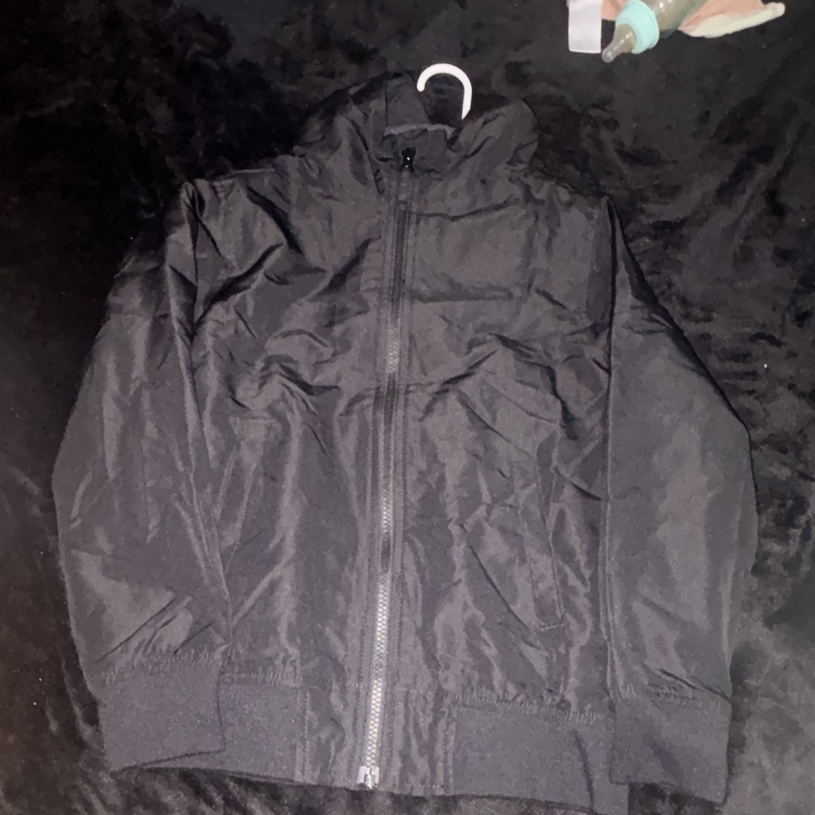 Women’s Black Hooded Full-Zip Jacket, Long Sleeve, Solid, Short, Size 8