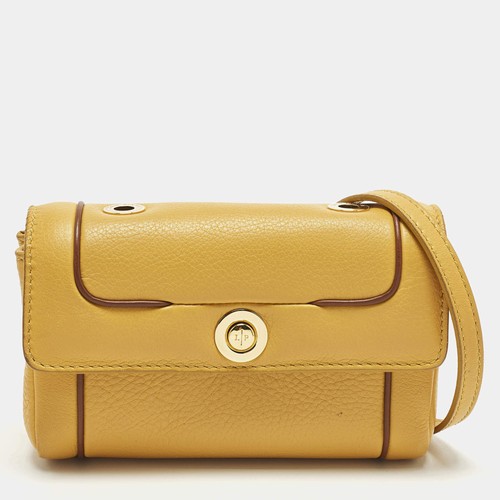 Loro Piana Flap Mustard Leather Crossbody Bag