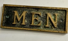 Vintage Antique MEN Restroom Bathroom Patina Bronze Brass sign Heavy theatre