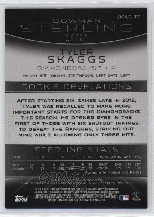 2013 Bowman Sterling Rookie Gold Refractor /50 Tyler Skaggs #BSAR-TS Auto RC - Image 2 of 2