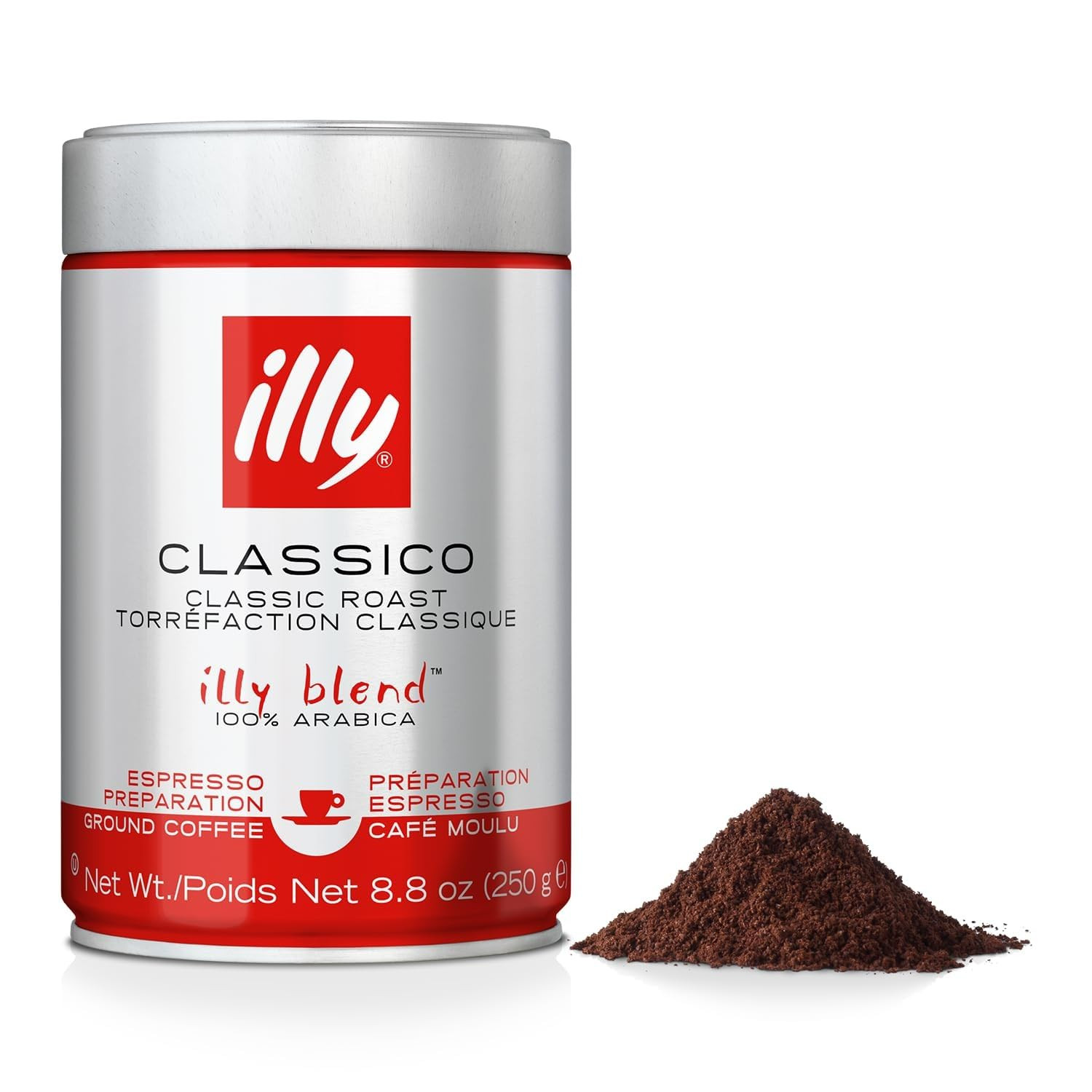 Illy Classico Ground Espresso Coffee, Medium Roast Roast with Notes of Chocolate