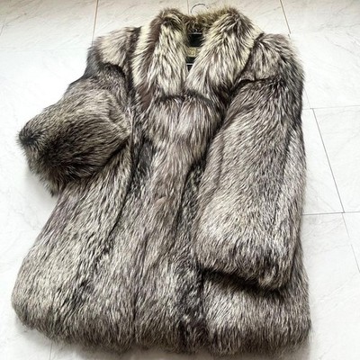 SAGA FOX Royal Silver Fox Fur Coat Gray M Vintage Real Fur Japan
