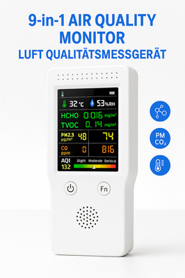 9in1 Luftqualitätsmessgerät PM2.5 PM10 TVOC AQI   Detektor - Feinstaubmesser