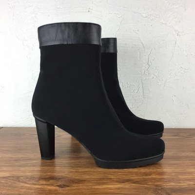 Stuart Weitzman Black Gore Tex Ankle Boots Leather Trim Heel Women s Size 10.5 M