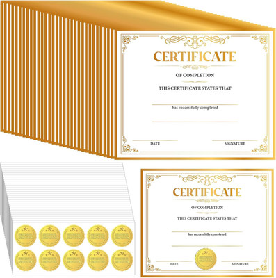 200 Pcs Certificate of Completion Certificate Paper with Gold Sticker Seals Pre