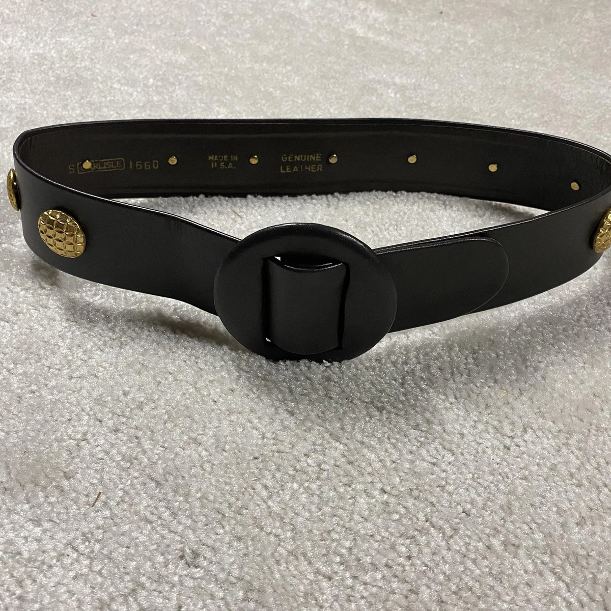 Carlisle Black Leather Belt , Gold Chain and Whipstitch Detail Adj Size M NWOT Carlisle Leather Waist Belt Belts for Women for sale | eBay main image 2