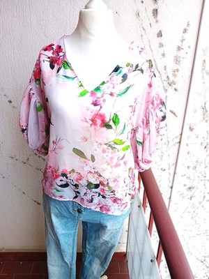 Selfmade Da.  Bluse  Bunt  Chiffon  Volant  Ärmel M 38/40 '' NEU ''