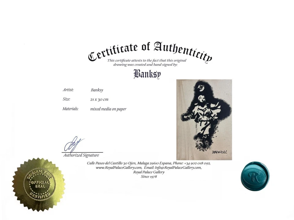 Pintura artística Banksy certificado de autenticidad dibujo original papel vintage firmado Foto 3 de 3