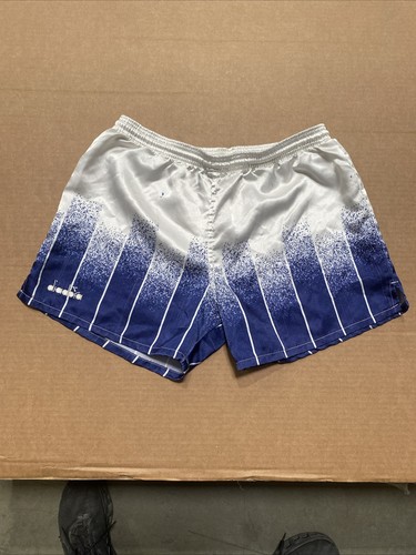 Diadora, Vintage 90’s Diadora Nylon Soccer Shorts Shiny Satin white/Blue Sz Small
