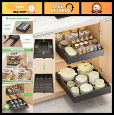 Expandable Pull Out Drawers for Cabinets, No Drill, Kitchen Organizer, 2 Pcs, Bl