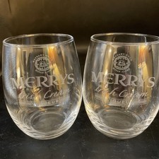 Advertising Etched Merrys Irish Cream Liqueur Roly Poly Drink Glasses Set Of 2