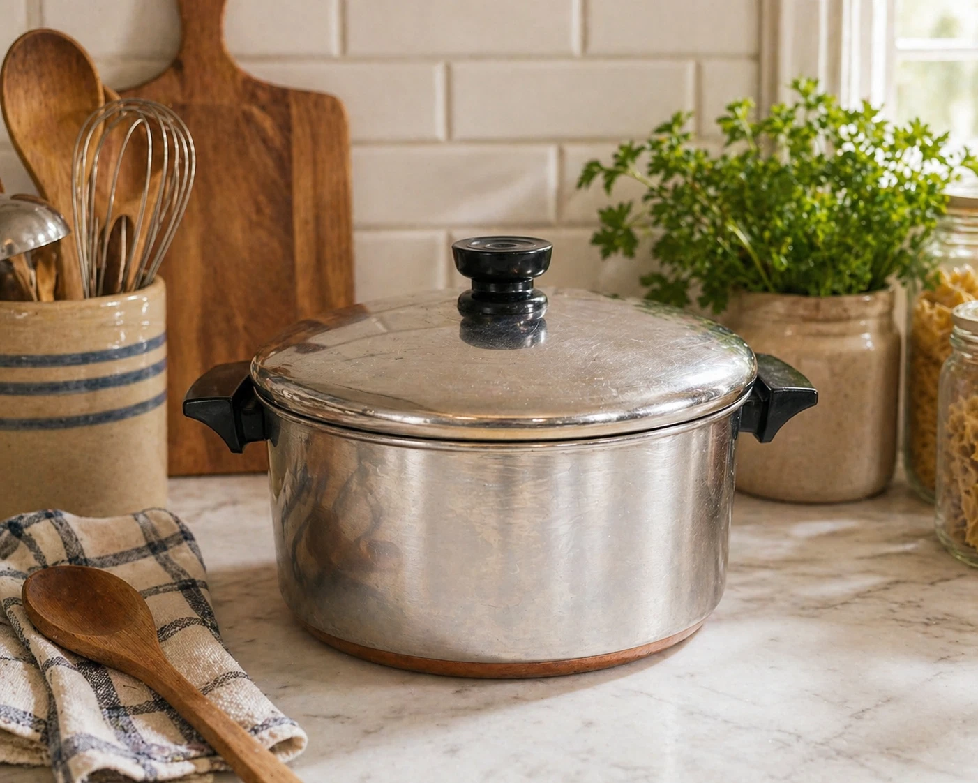 Revere Ware 4- 1/2 Quart Stock Pot 1801 Copper Bottom w/ Lid Clinton IL Vintage