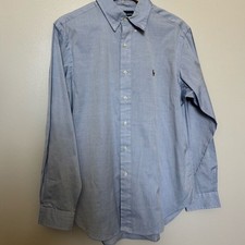 RALPH LAUREN Men  s Size 16 Neck Long Sleeve Blue Button Down Dress Shirt