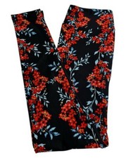LuLaRoe Leggings OS One Size FALL Autumn Floral BLACK RED BLUE Vines Yoga Waist