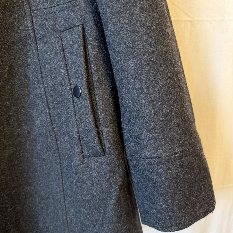 Abrigo Chaqueta de Invierno London Mezcla Lana Niebla Bolsillo con Capucha Cremallera Completa Gris Carbón XL Foto 4 de 4