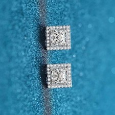 2 Ct Princess Cut Simulated Diamond Stud Earrings 14K White Gold Plated