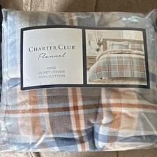 Charter Club Flannel 100 Cotton King Duvet Cover Blue Plaid