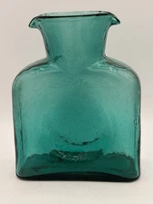 VINTAGE BLENKO GLASS DOUBLE SPOUT WATER BOTTLE CARAFE VASE PEACOCK BLUE #384 MCM