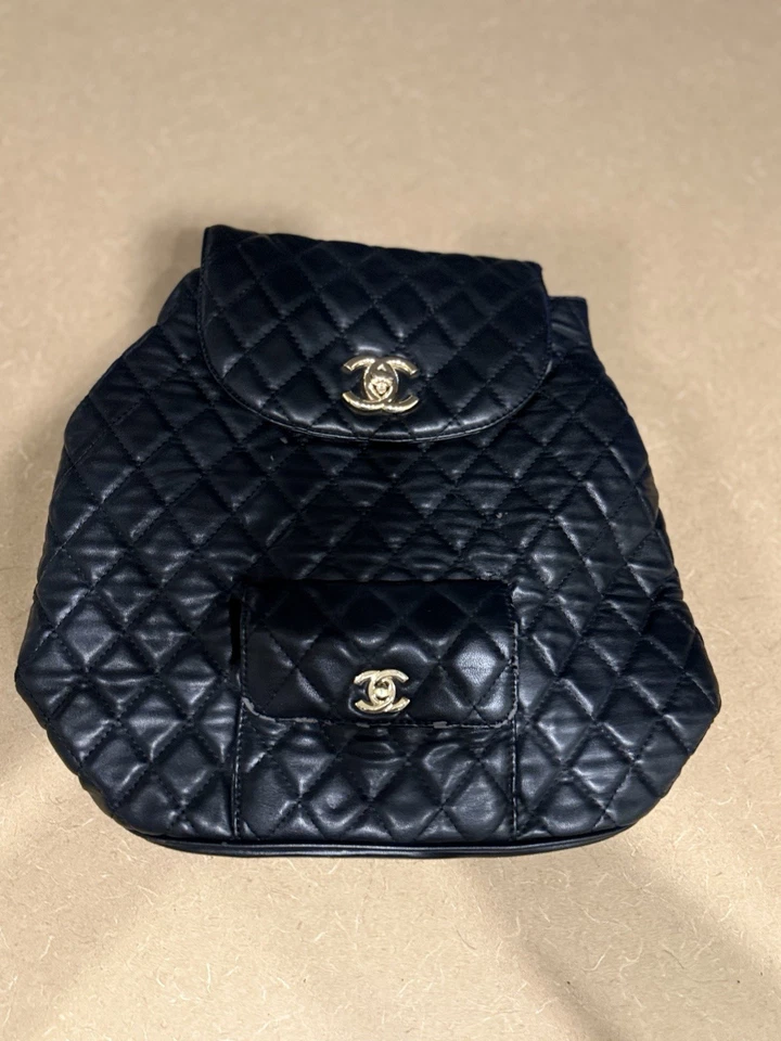 CHANEL Quilted Matelasse CC Logo Lambskin Backpack Black Duma Vintage - Image 4 of 4