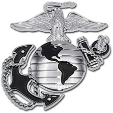 U.S. Marine Corps Eagle Globe Anchor Emblem   Black/Chrome, 3.5" x 3.2"