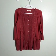 LOGO Lavish by Lori Goldstein Top size Medium, Maroon Red Lace Ruffle Pockets