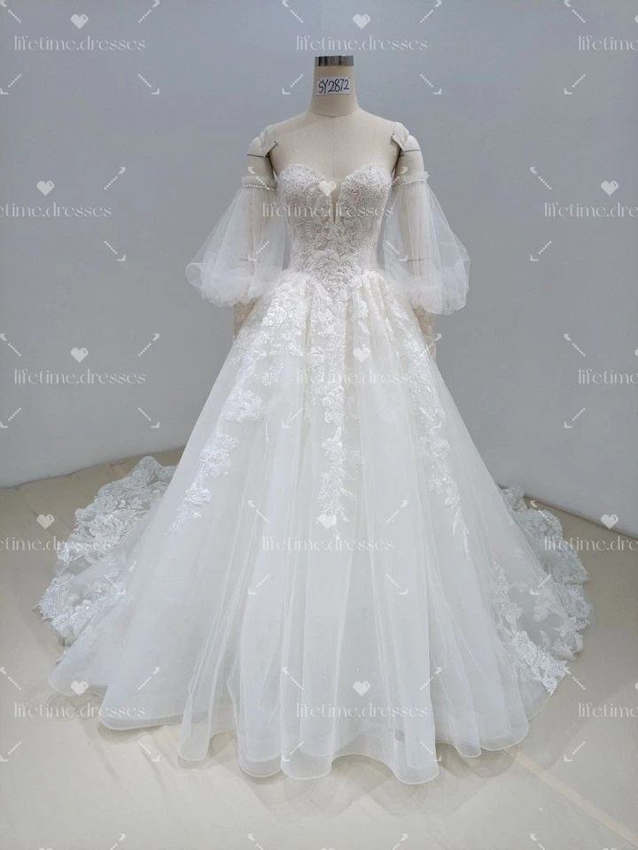 Elegantes Vestidos de Novia con Mangas Desmontables Blanco Marfil Tul Vestidos de Novia Foto 3 de 4