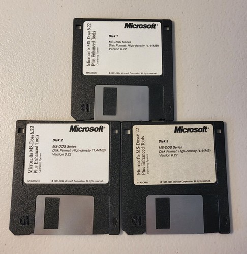 Microsoft MS-DOS - 6.2 + Enhanced Tools Operating System 3x 3.5" Floppy Disks - Zdjęcie 1 z 3