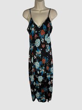 $358 Diane Von Furstenburg Women's Black Floral Print Midi Dress Size S