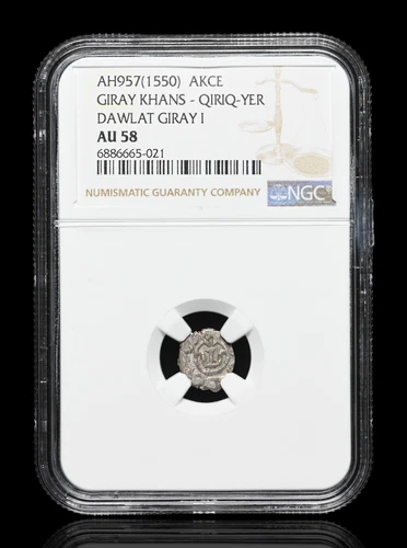 MONGOLIA, Crimean Taters. Dawlat Giray I, AH 957 (1550), Silver Akce, NGC AU58