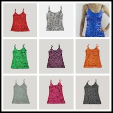 Women Sequins Strap Vest Glitter Camisole Shiny Sleeveless Shirt Tops Dance Tank