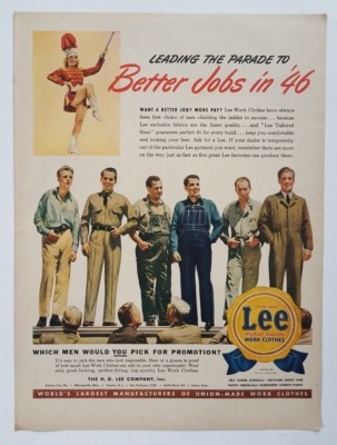 40s 50s Leeポスター Lee広告 当時物 オリジナルビンテージ 1945 Lee Overalls Work Clothes Union Jobs 1940s Vintage Print Ad