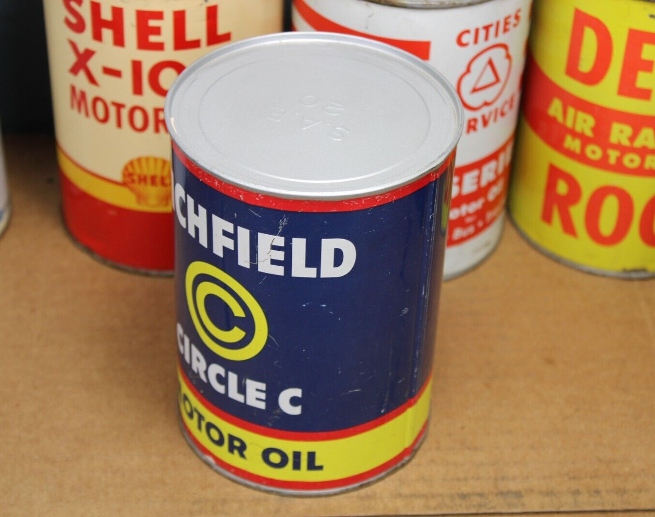 GREAT SHAPE 1950's era RICHFIELD CIRCLE C MOTOR OIL Old 1 quart Metal