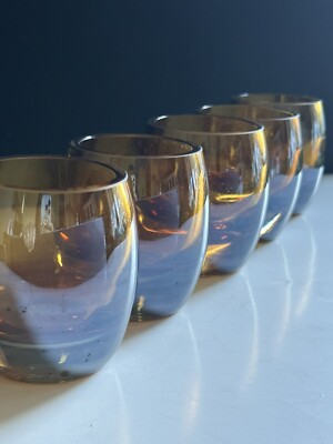 Set of 5 Mikasa Home Accents Solaris Amber Votive Candle Holders w/ Heavy Bases