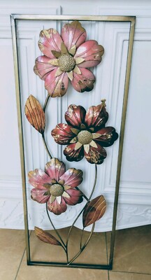 Blumen Bild Metall Landhaus Impressionen Shabby Chic Rosa Gold Wand Deko Relief